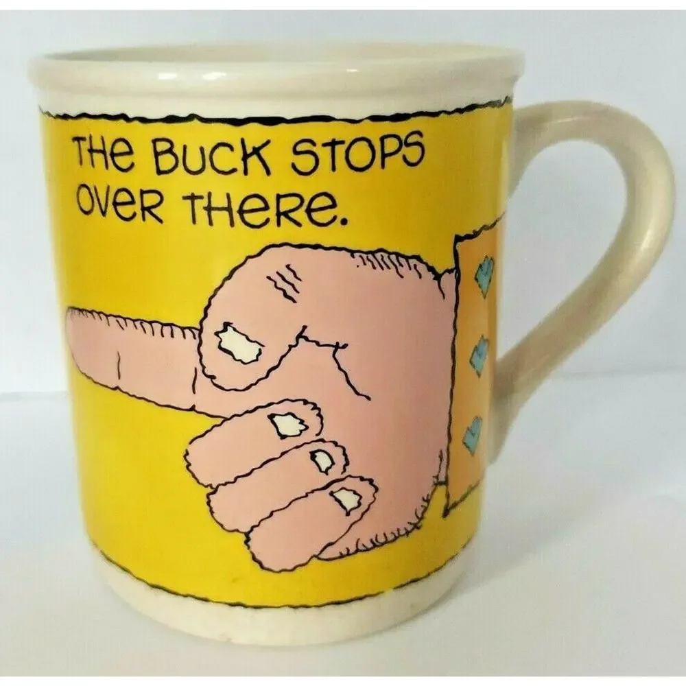 Vintage 1985 Hallmark Mug‎ Mates Coffee Cup With Lid The Buck Stop Over There MS